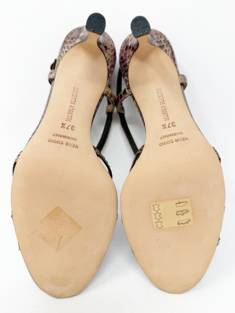 Manolo Blahnik Python Strappy Sandals Slingback Heels Womens Size EU 37.5 - Picture 2 of 11